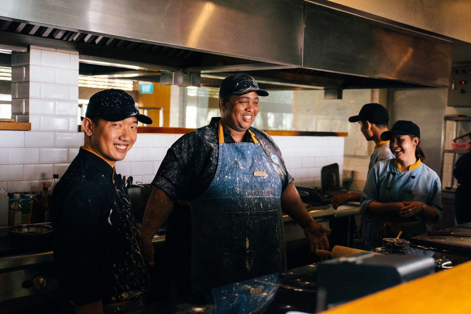 Chefs working together in a restaurant kitchen
